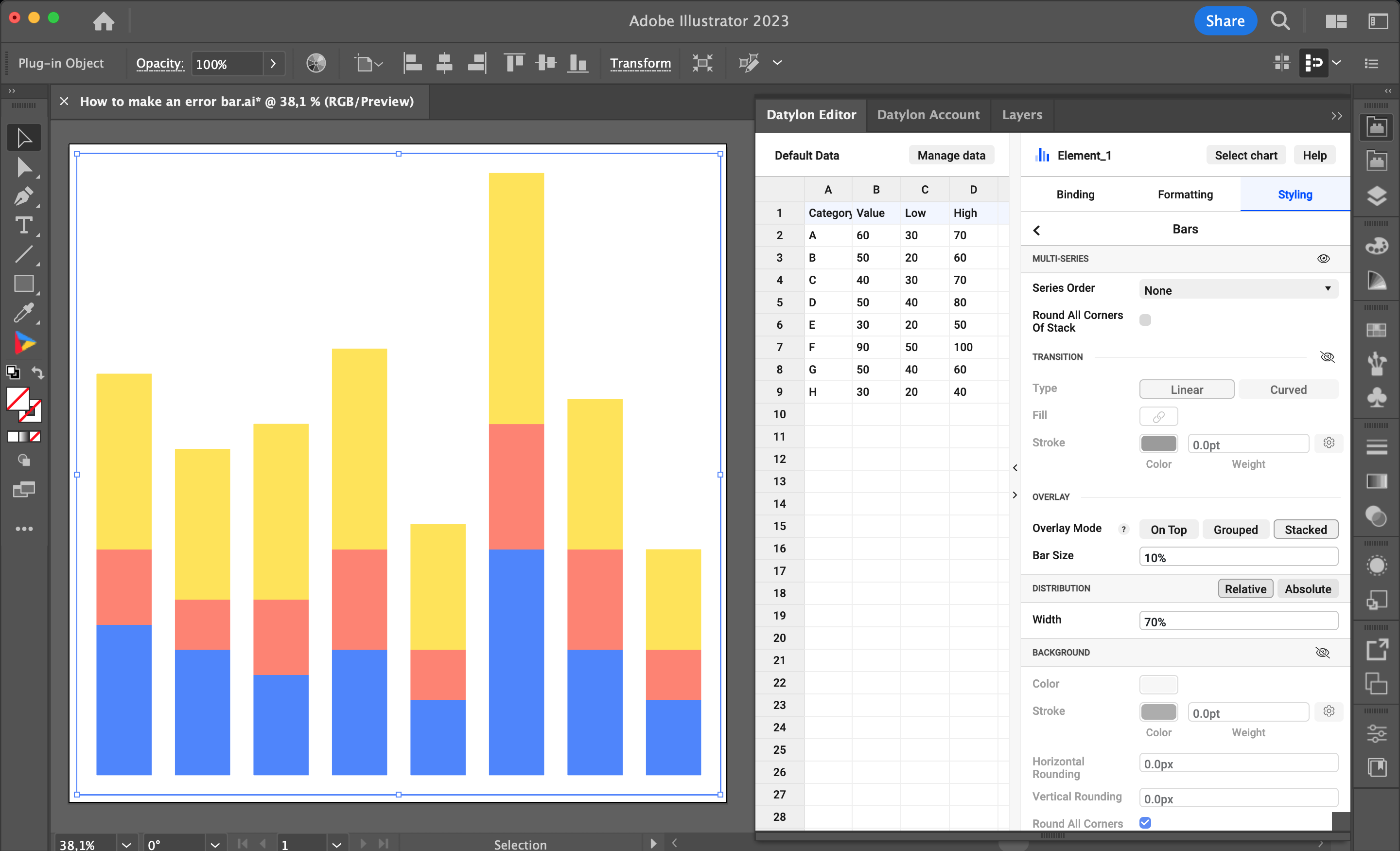 How To Create Error Bars On A Bar Chart With Datylon For Illustrator